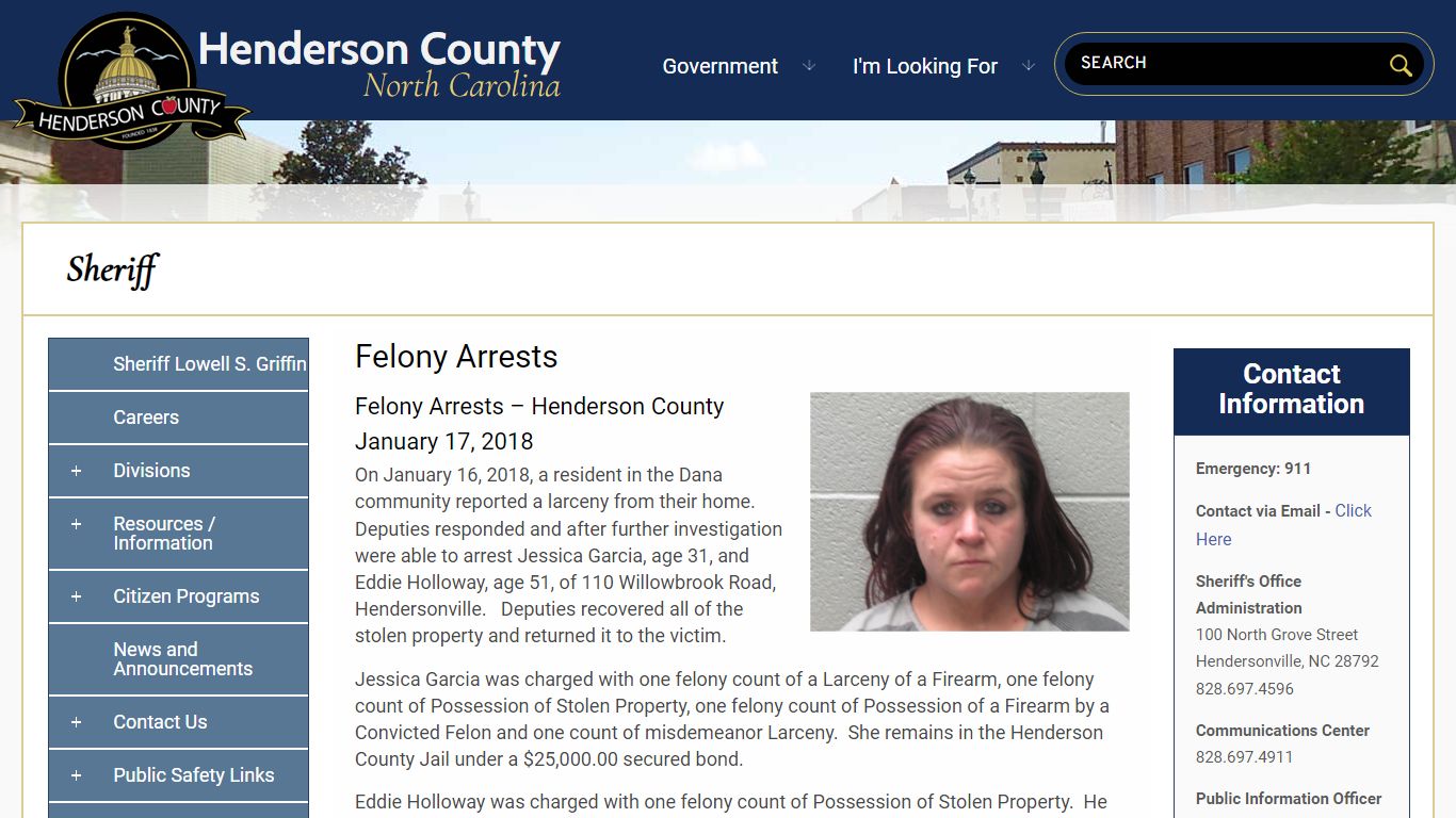 Felony Arrests | Henderson County North Carolina